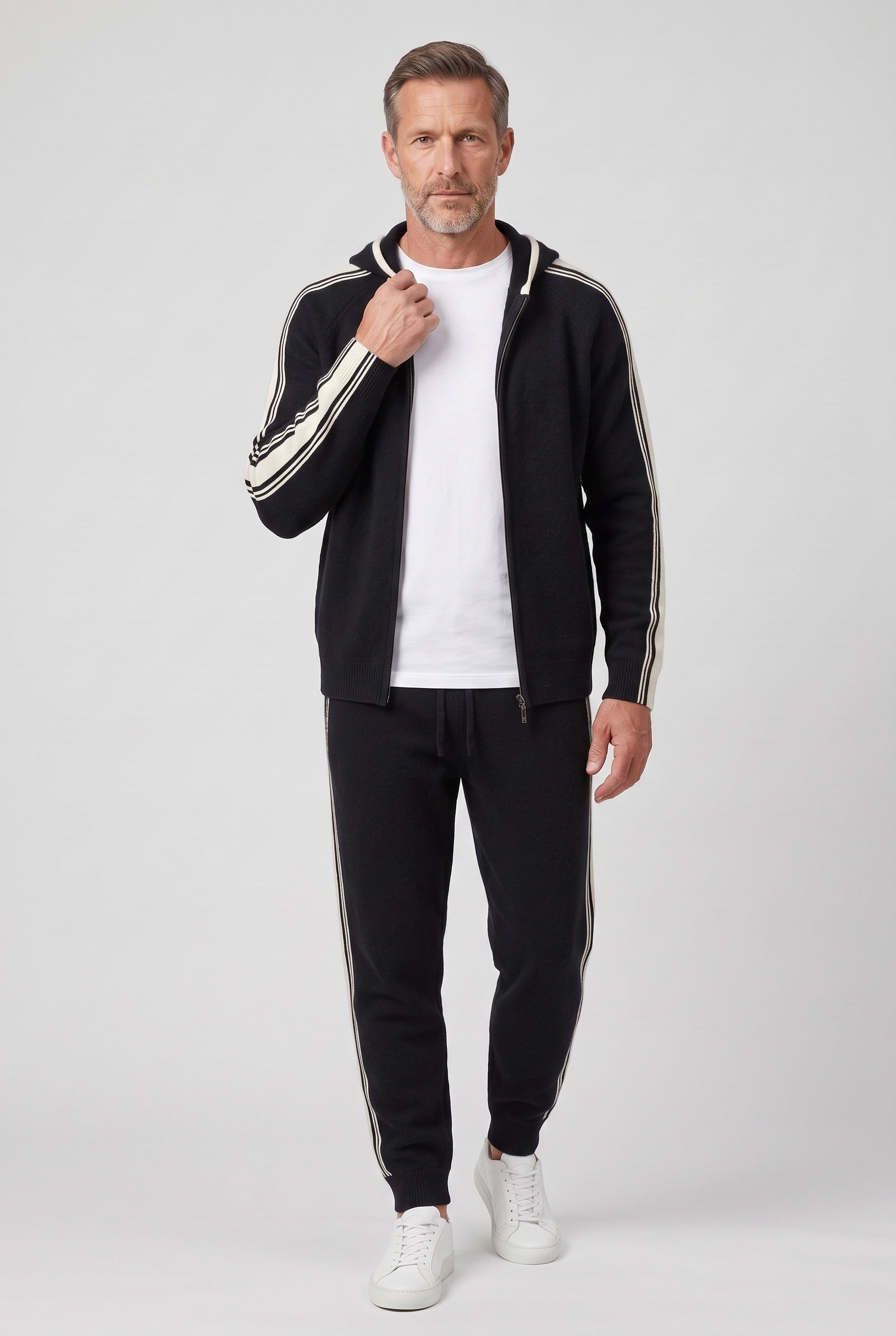 Survêtement homme en maille à capuche zippé avec bandes latérales 4