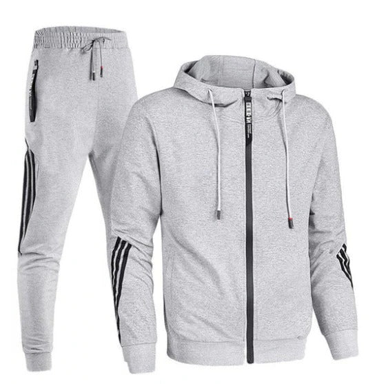 Survêtement homme léger à capuche zippé avec bandes et jambe droite 2