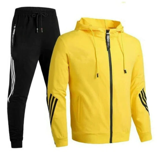 Survêtement homme léger à capuche zippé avec bandes et jambe droite 6