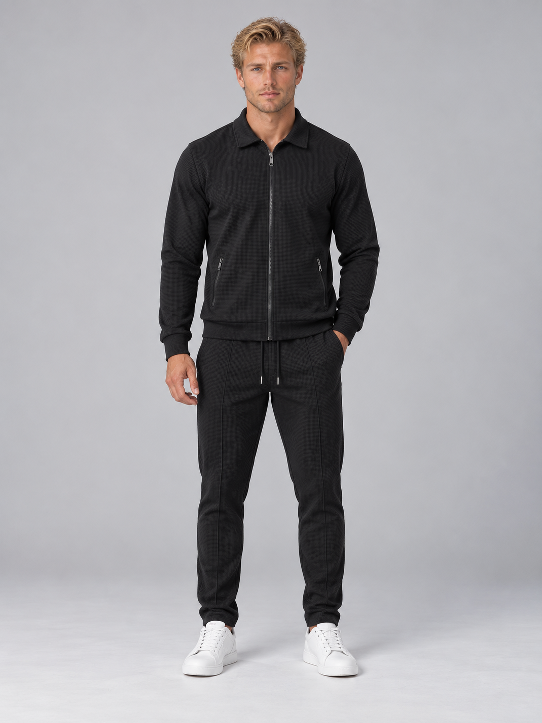 Survêtement homme texturé zippé à col chemise et poches latérales 1