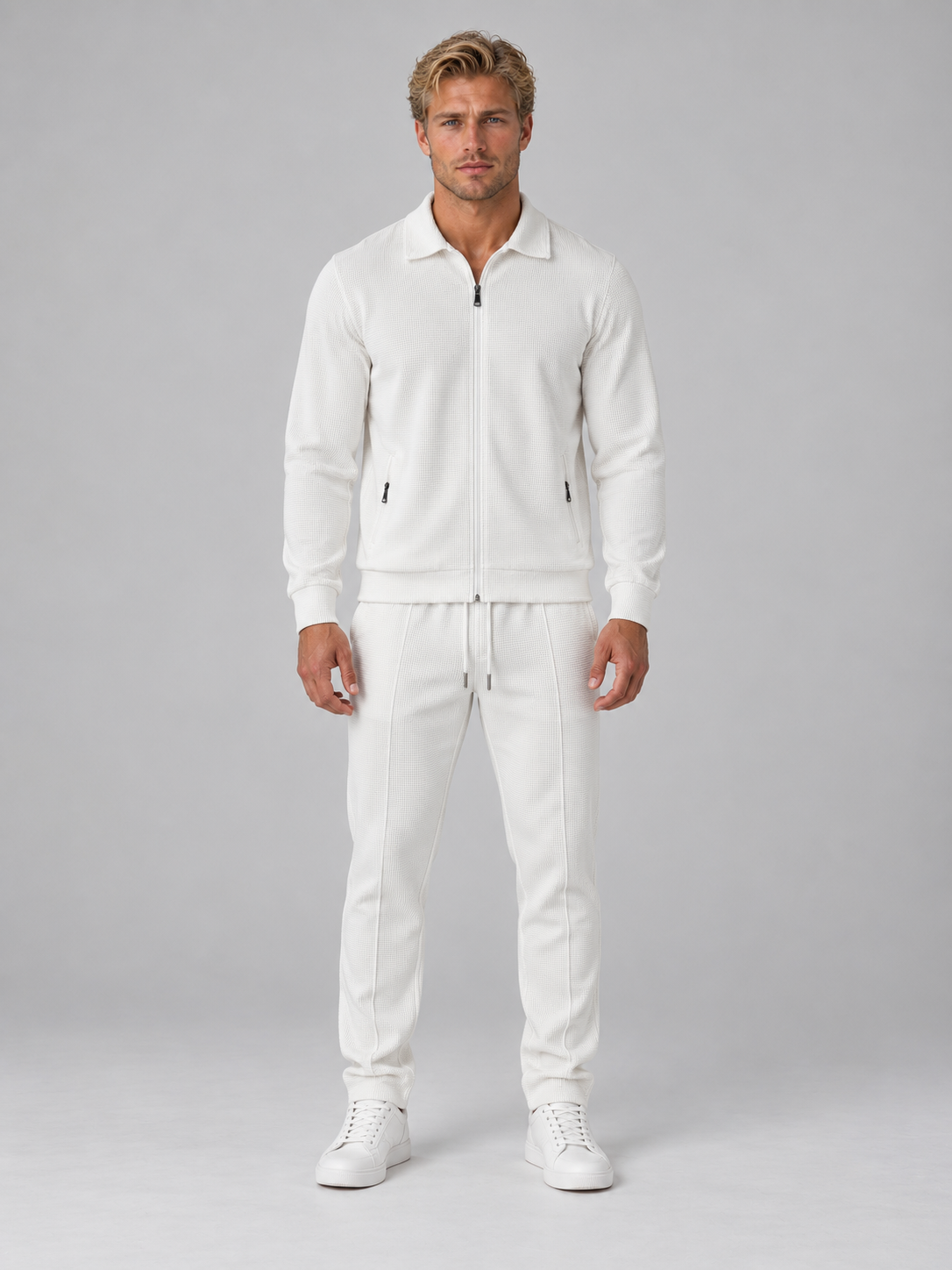 Survêtement homme texturé zippé à col chemise et poches latérales 2