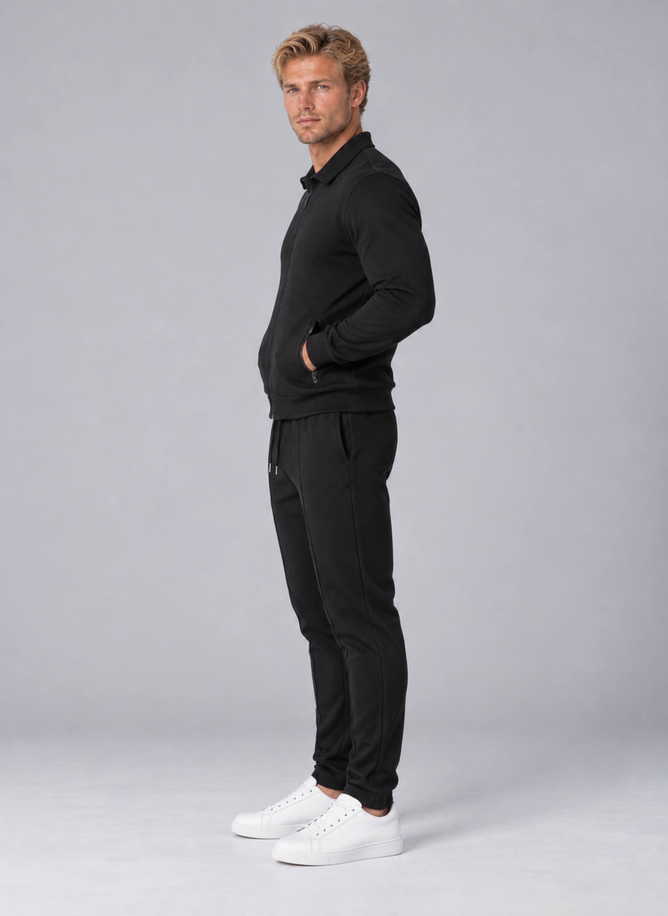 Survêtement homme texturé zippé à col chemise et poches latérales 4