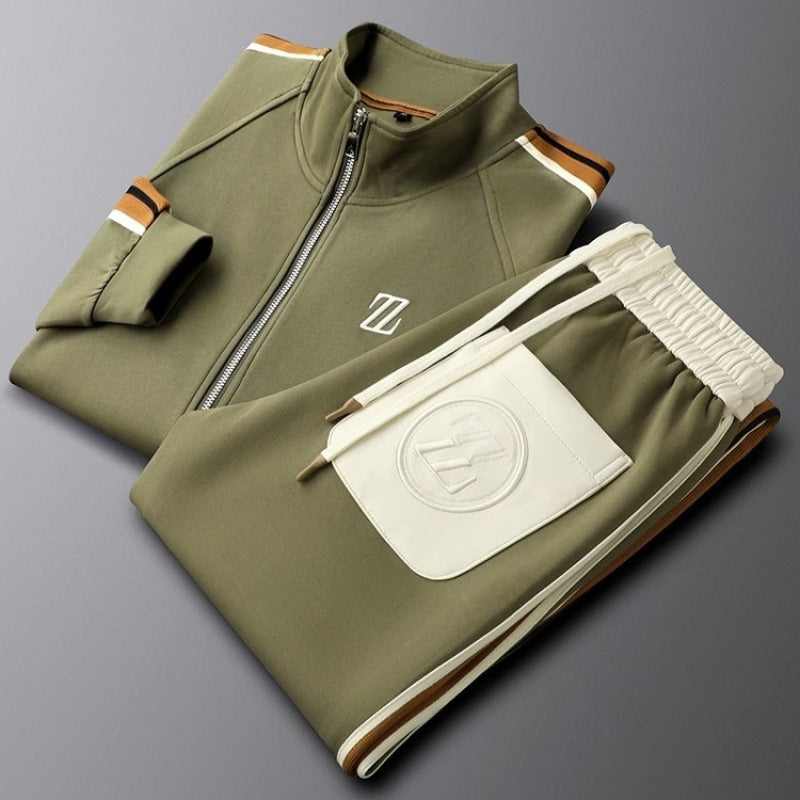 Survêtement homme zippé à col montant et bandes latérales contrastées 1