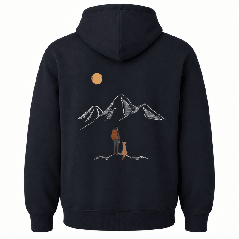 Sweat à capuche homme à poche kangourou et imprimé montagne 1