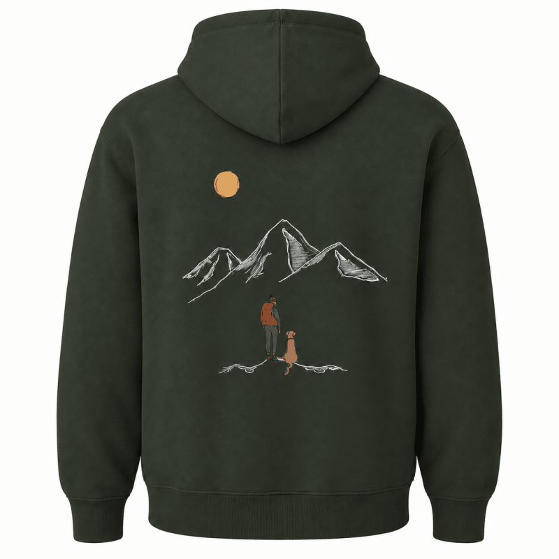 Sweat à capuche homme à poche kangourou et imprimé montagne 2
