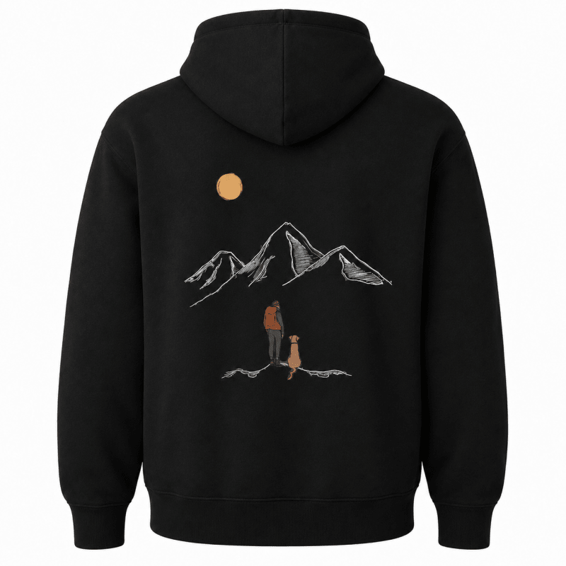 Sweat à capuche homme à poche kangourou et imprimé montagne 3