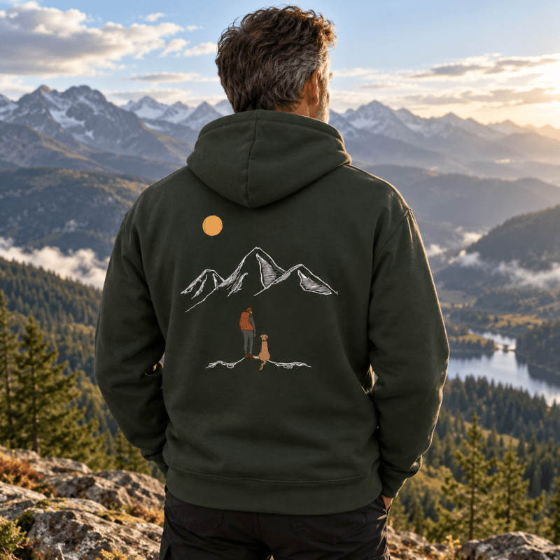 Sweat à capuche homme à poche kangourou et imprimé montagne 5