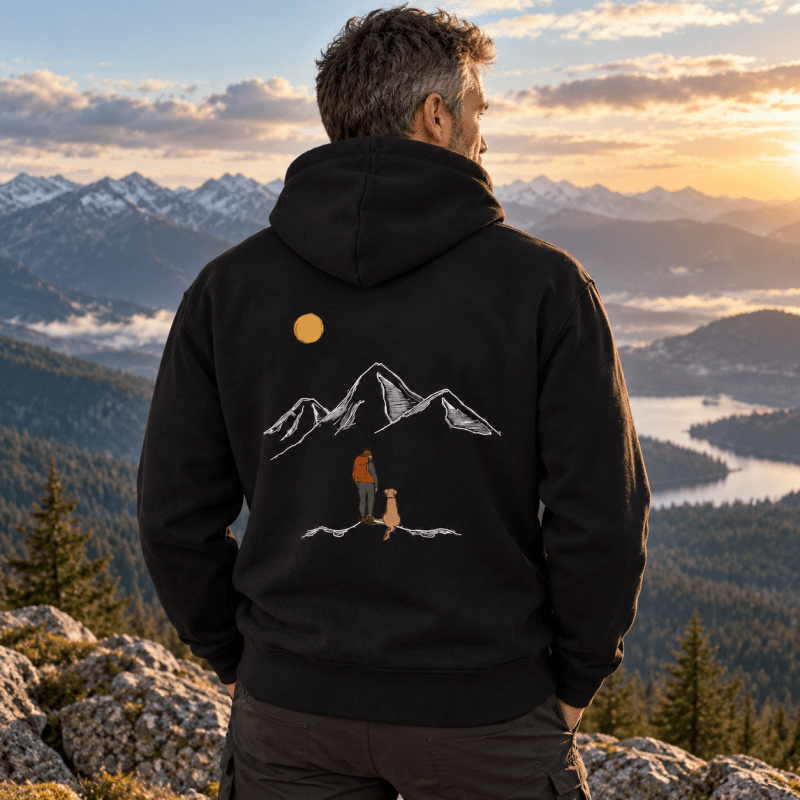 Sweat à capuche homme à poche kangourou et imprimé montagne 6