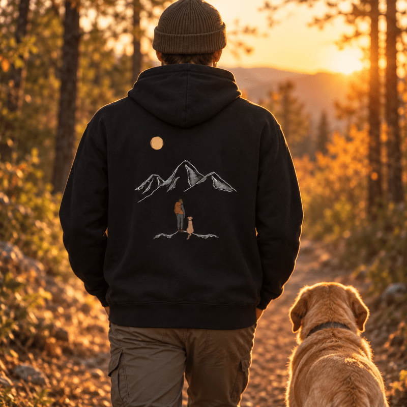 Sweat à capuche homme à poche kangourou et imprimé montagne 7