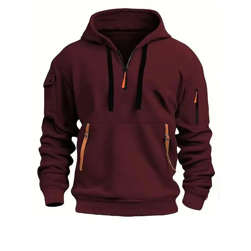 Sweat à capuche homme demi-zip à poches zippées et poche manche 5