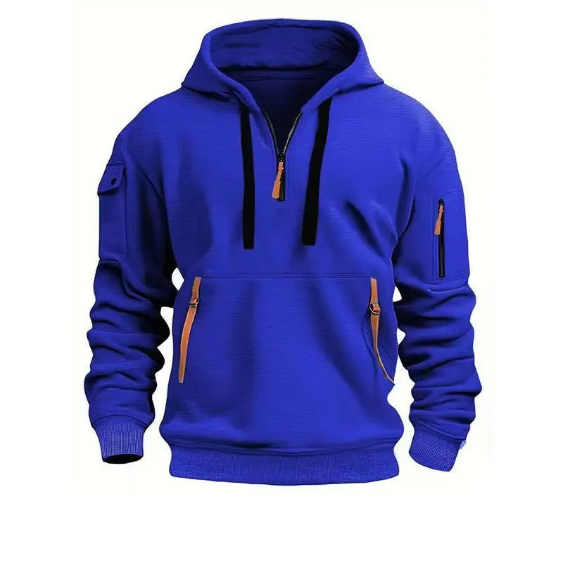 Sweat à capuche homme demi-zip à poches zippées et poche manche 6