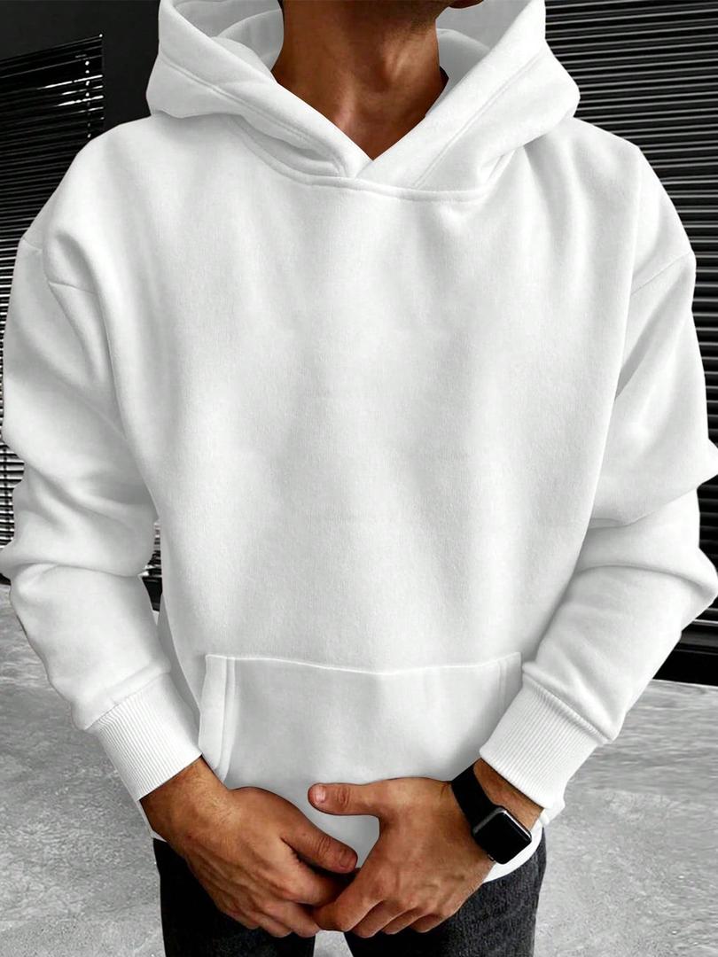 Sweat à capuche homme uni à cordon de serrage et poche avant 1