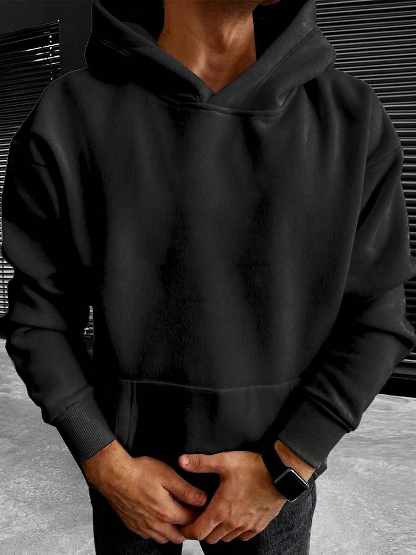 Sweat à capuche homme uni à cordon de serrage et poche avant 7