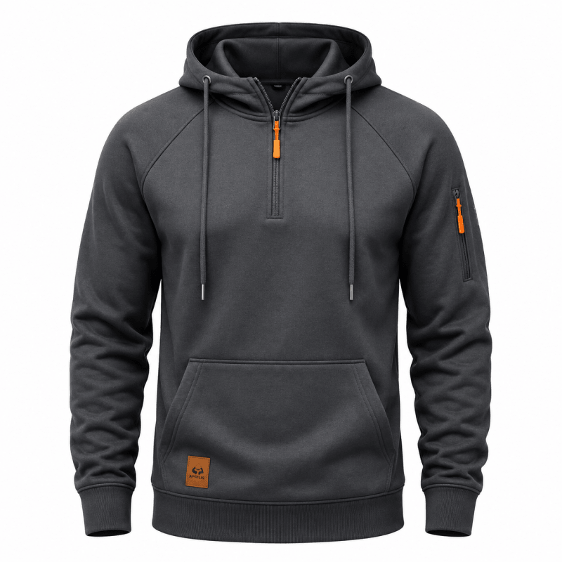 Sweat à capuche homme zippé à poche sur manche et doublure douillette 1