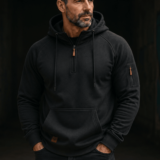 Sweat à capuche homme zippé à poche sur manche et doublure douillette 8
