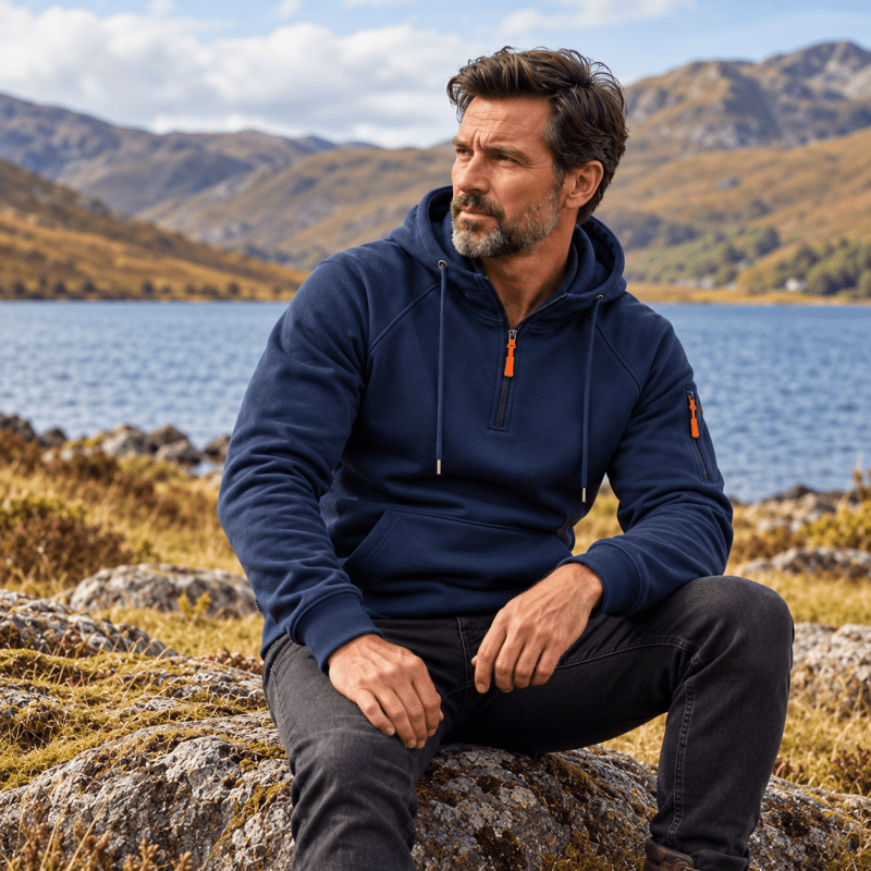 Sweat à capuche homme zippé à poche sur manche et doublure douillette 9
