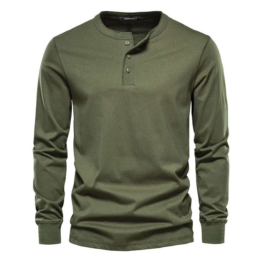 T-shirt homme en maille col mao boutonné manches longues 1