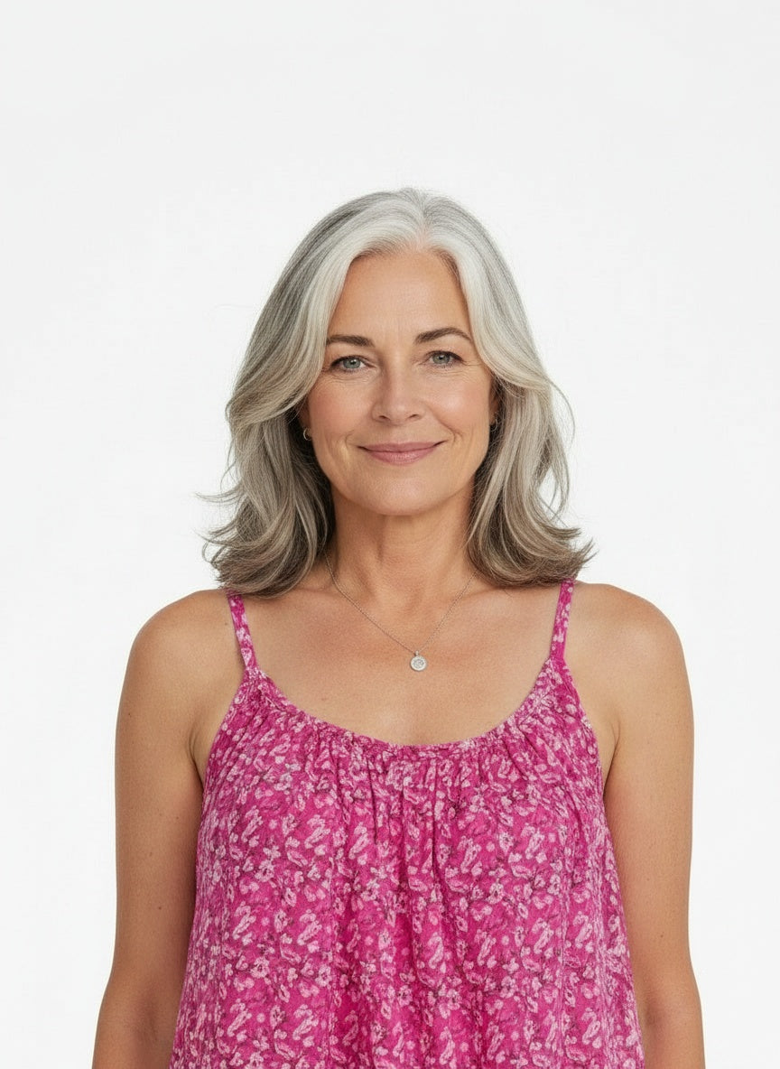 Close-up of the model wearing Casual midi-jurk met print voor dames