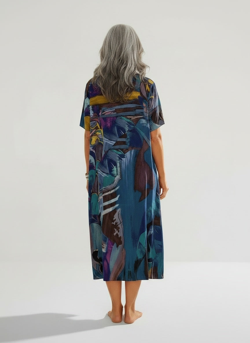Back pose of the model wearing Casual zomerjurk met een ruime snit voor dames