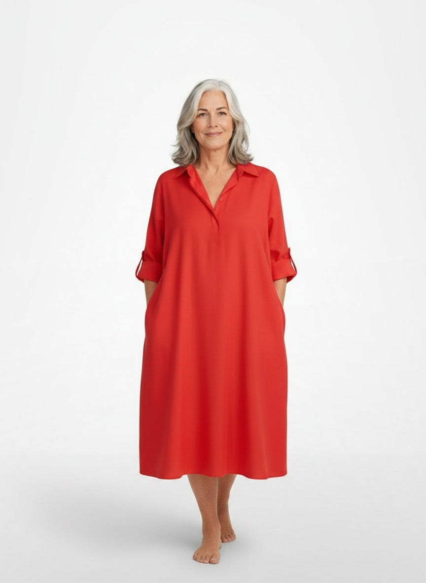 Full body view of the model wearing Elegante overhemdjurk voor vrouwen