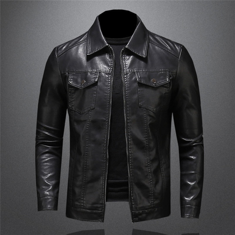 Veste en cuir homme col à revers zippée coupe ajustée 1