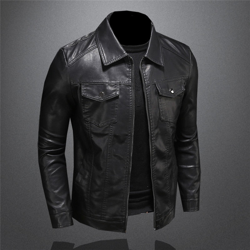 Veste en cuir homme col à revers zippée coupe ajustée 3