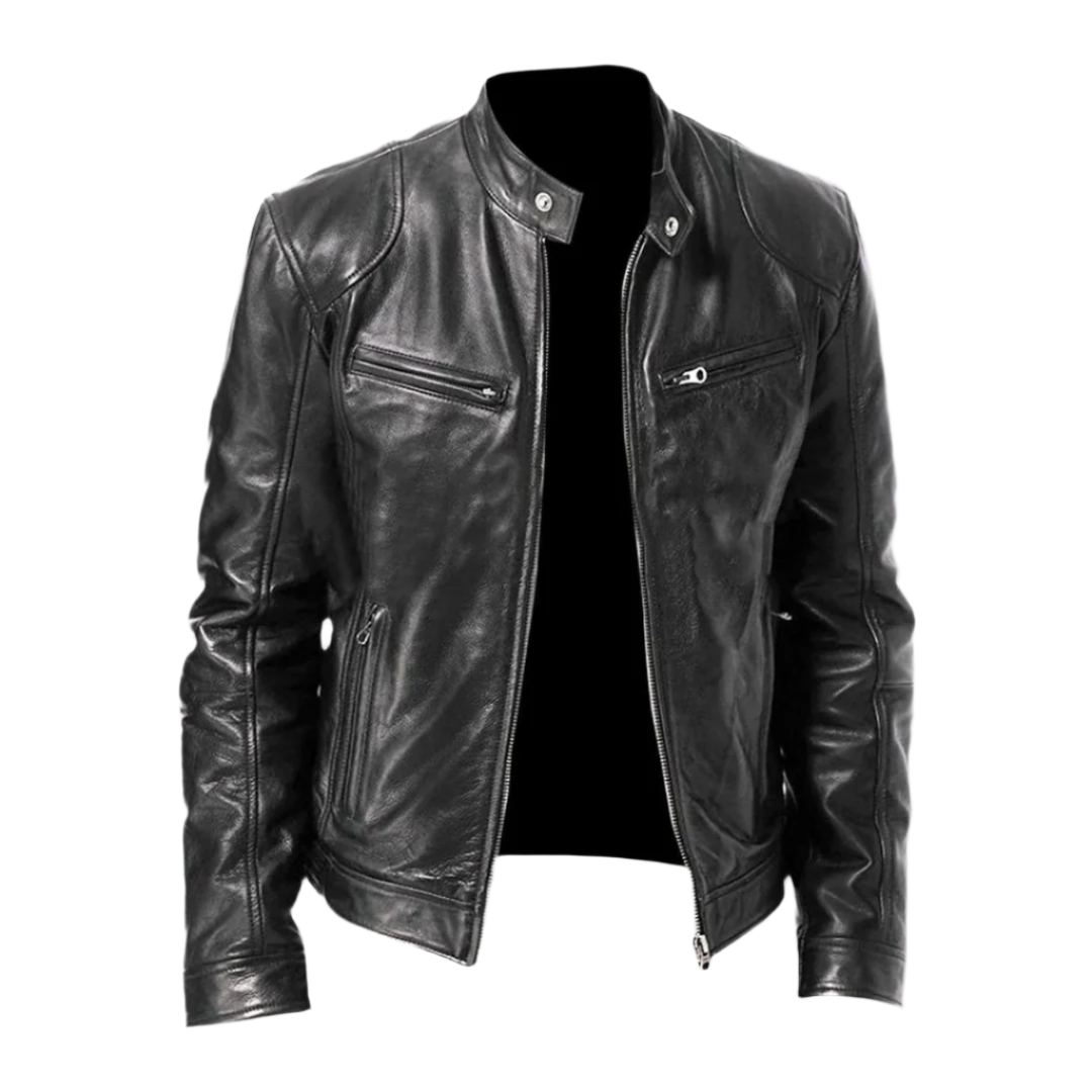 Veste en cuir homme col montant zippée coupe ajustée 1