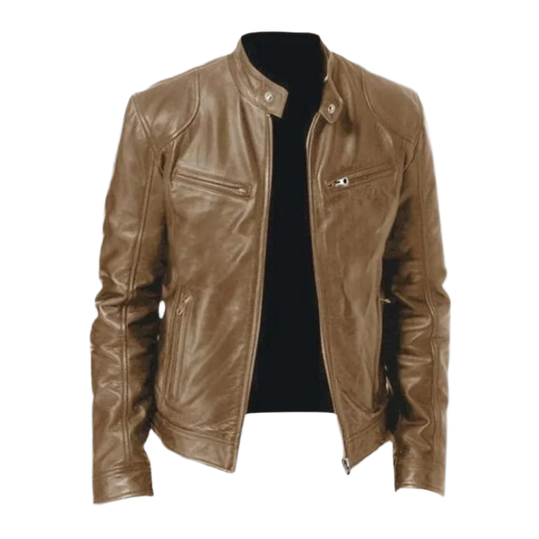 Veste en cuir homme col montant zippée coupe ajustée 2