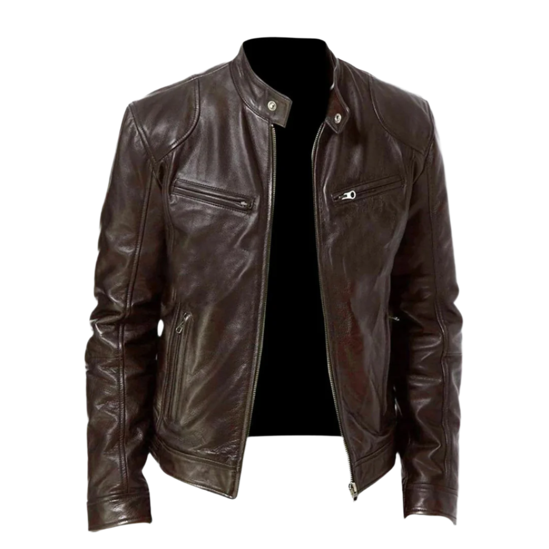 Veste en cuir homme col montant zippée coupe ajustée 3