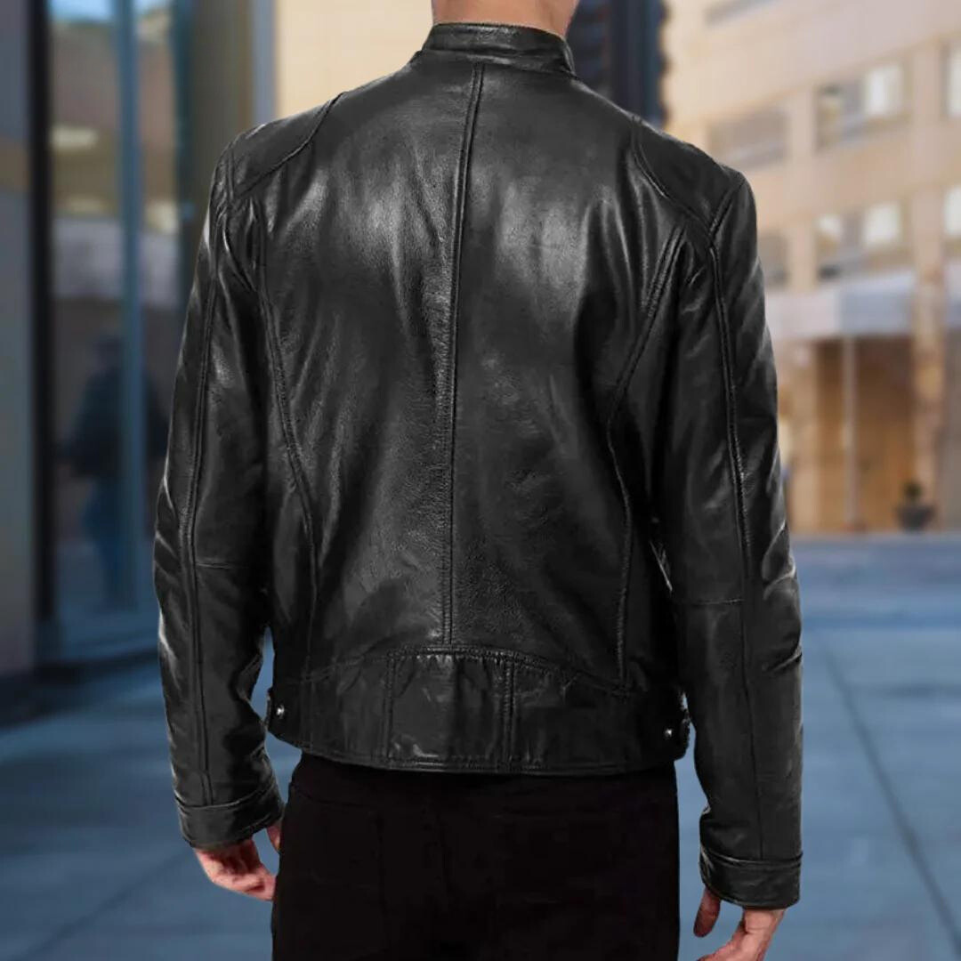 Veste en cuir homme col montant zippée coupe ajustée 5