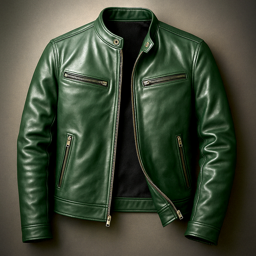 Veste en cuir homme motard col montant coupe ajustée 6