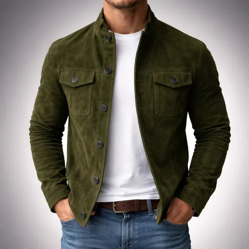 Veste en suède homme à poches poitrine et col chemise 1