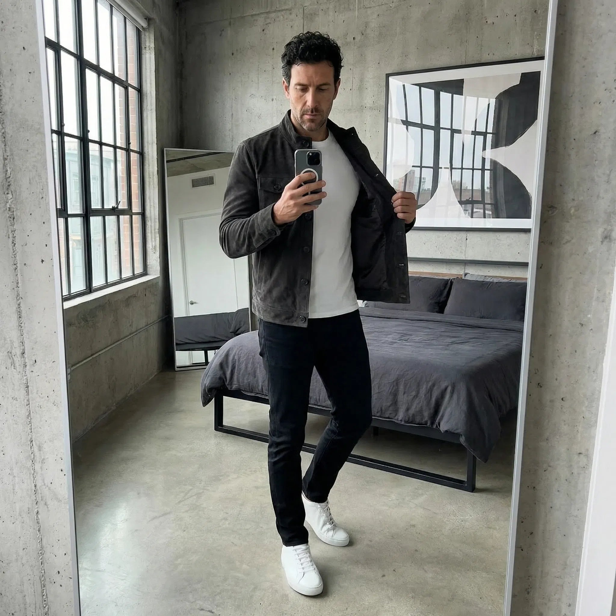 Veste en suède homme à poches poitrine et col chemise 10