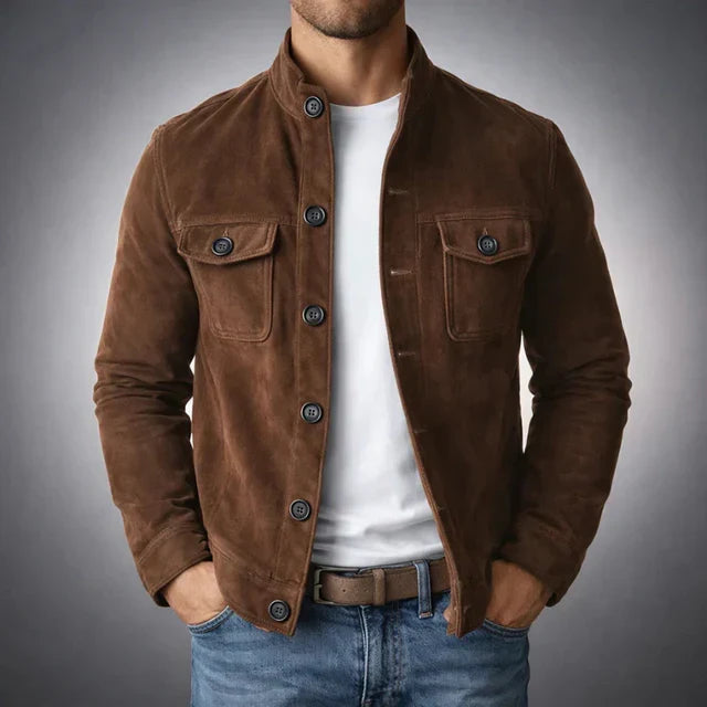 Veste en suède homme à poches poitrine et col chemise 3