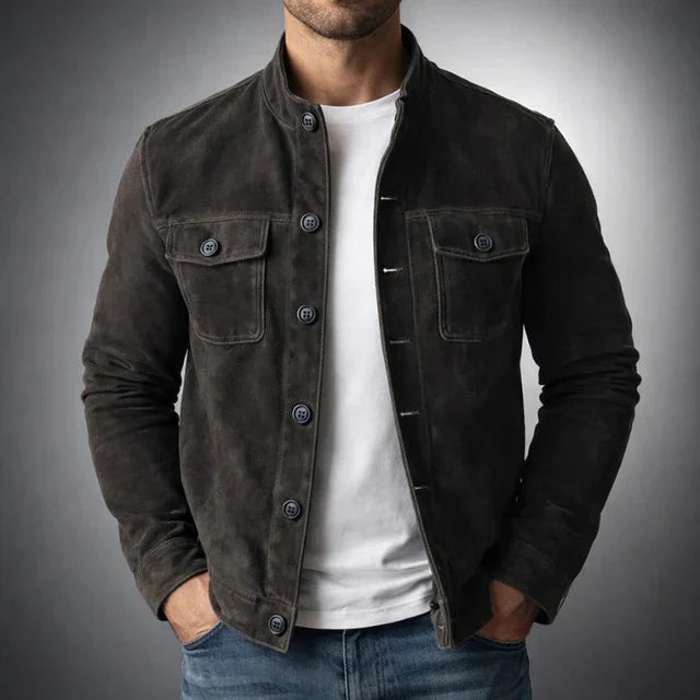 Veste en suède homme à poches poitrine et col chemise 4