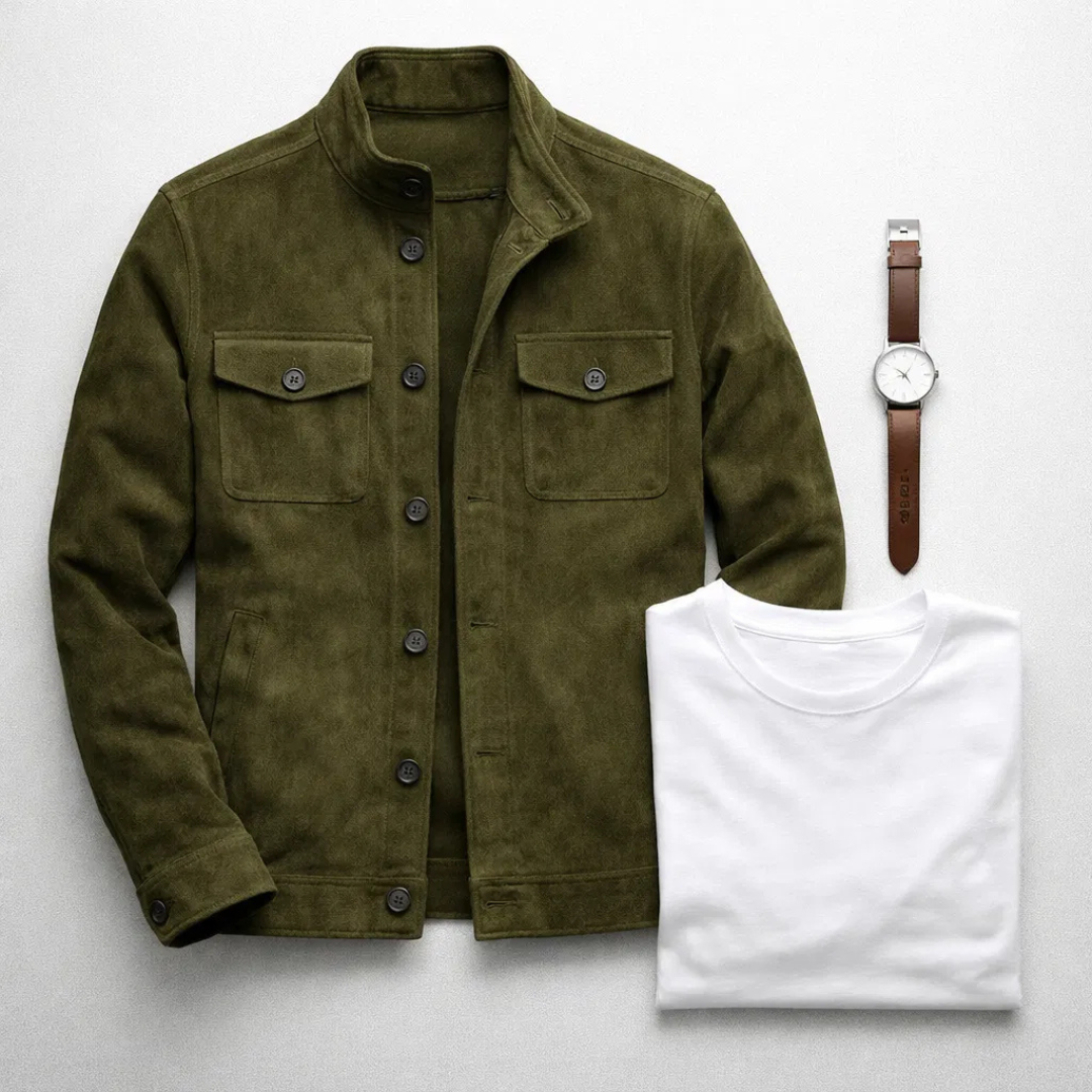 Veste en suède homme à poches poitrine et col chemise 6