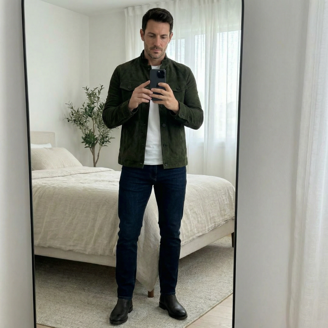 Veste en suède homme à poches poitrine et col chemise 7