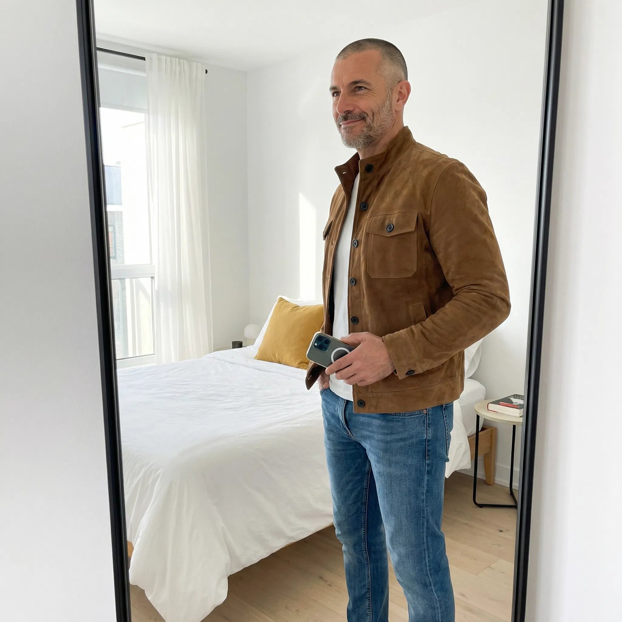 Veste en suède homme à poches poitrine et col chemise 8