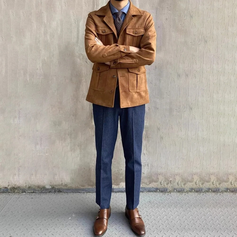 Veste homme boutonnée à col cranté et poches à rabat 5