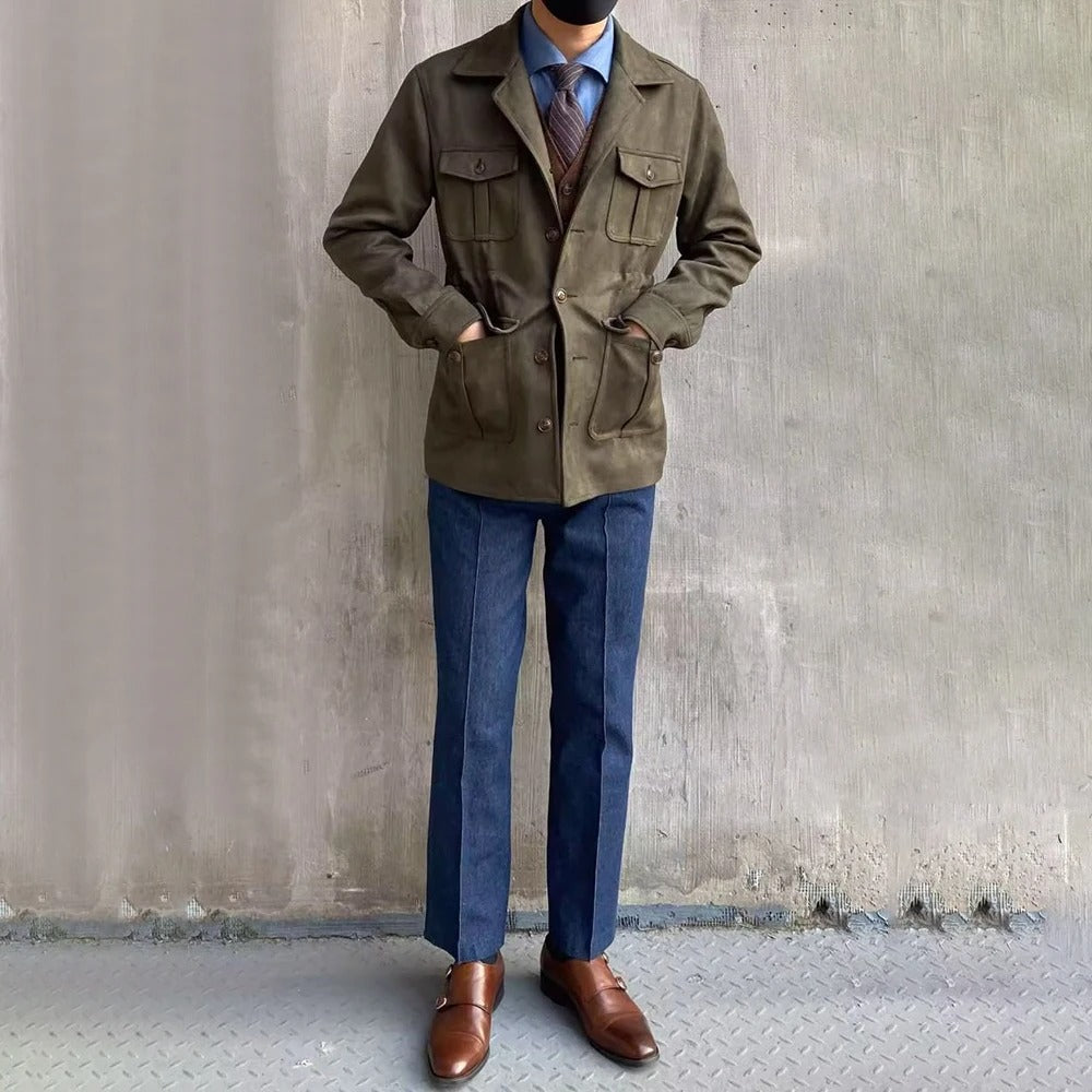 Veste homme boutonnée à col cranté et poches à rabat 7