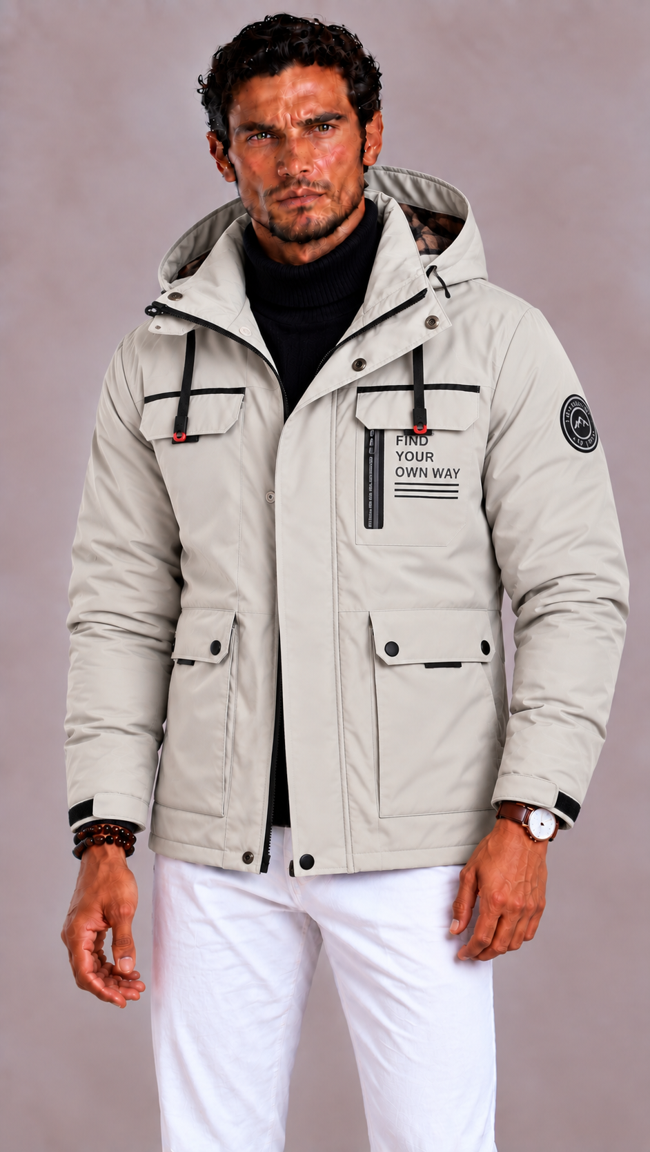Veste homme d'hiver à capuche déperlante et coupe-vent 2