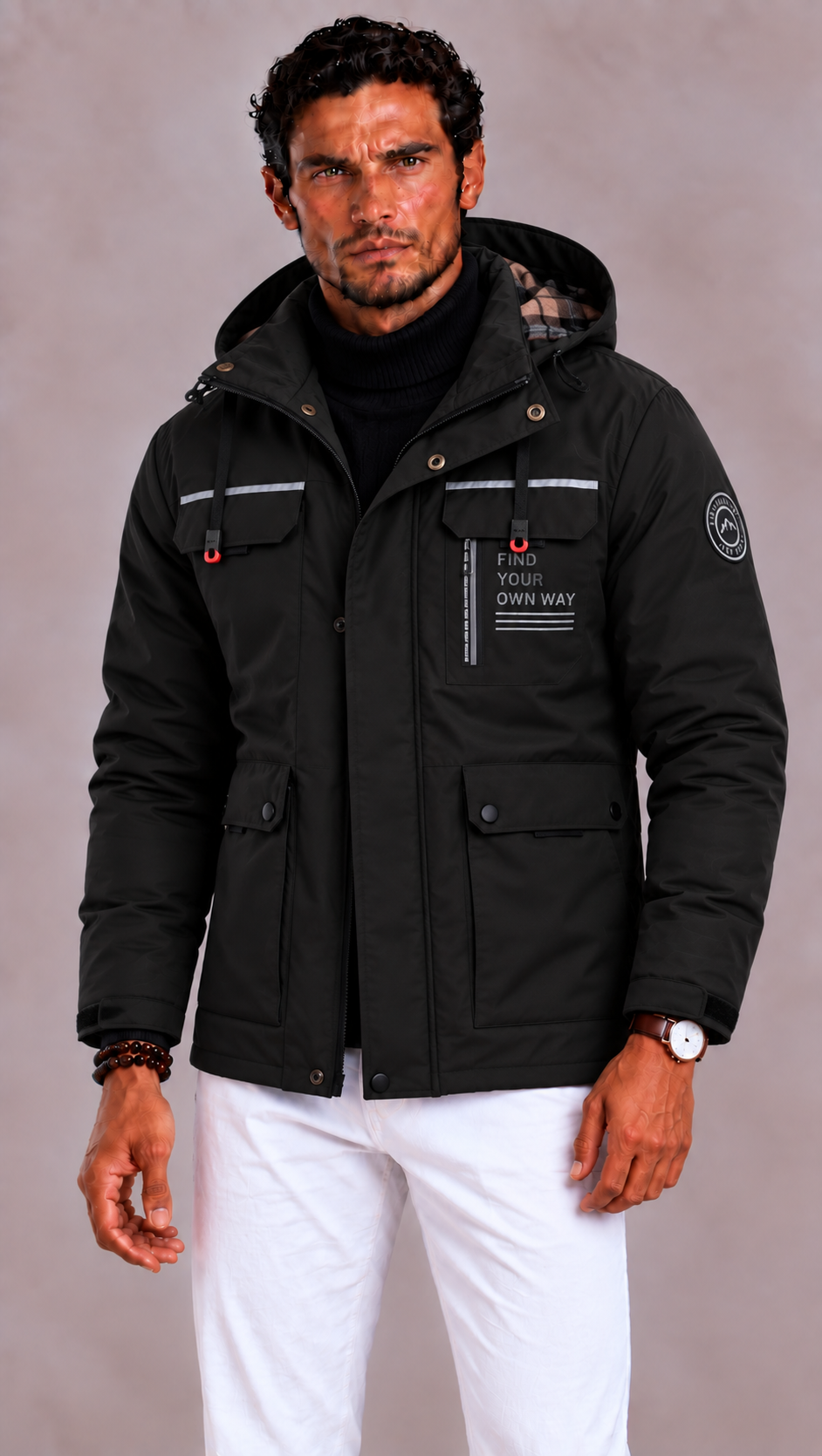 Veste homme d'hiver à capuche déperlante et coupe-vent 3