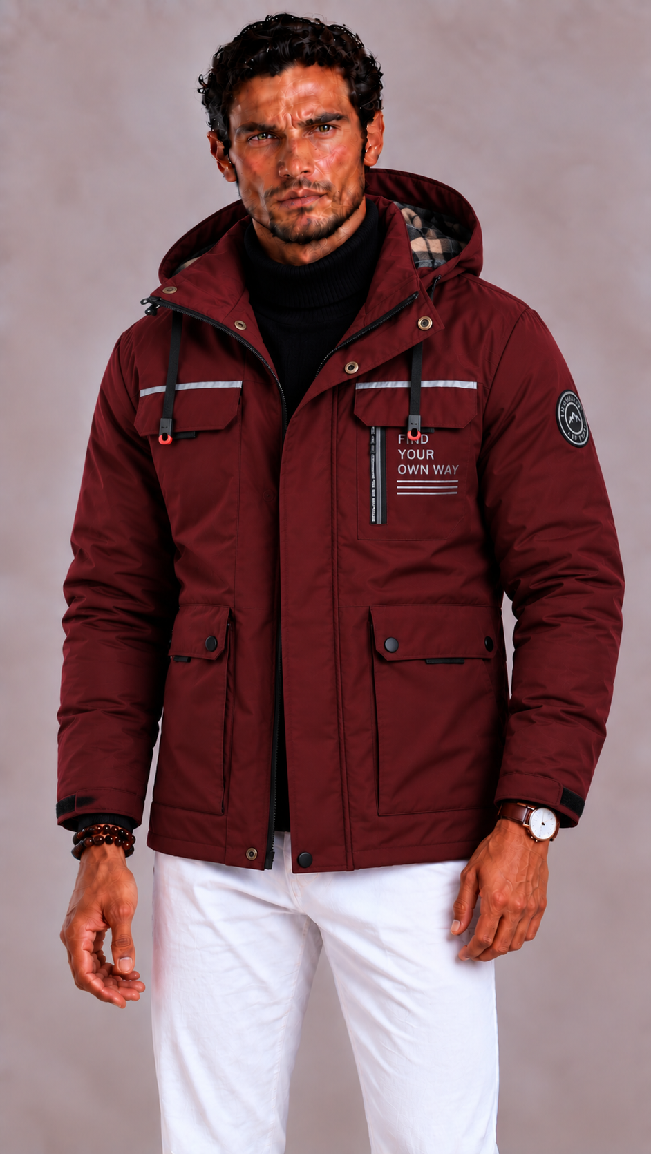 Veste homme d'hiver à capuche déperlante et coupe-vent 4