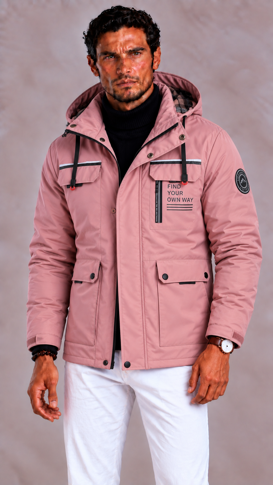 Veste homme d'hiver à capuche déperlante et coupe-vent 5