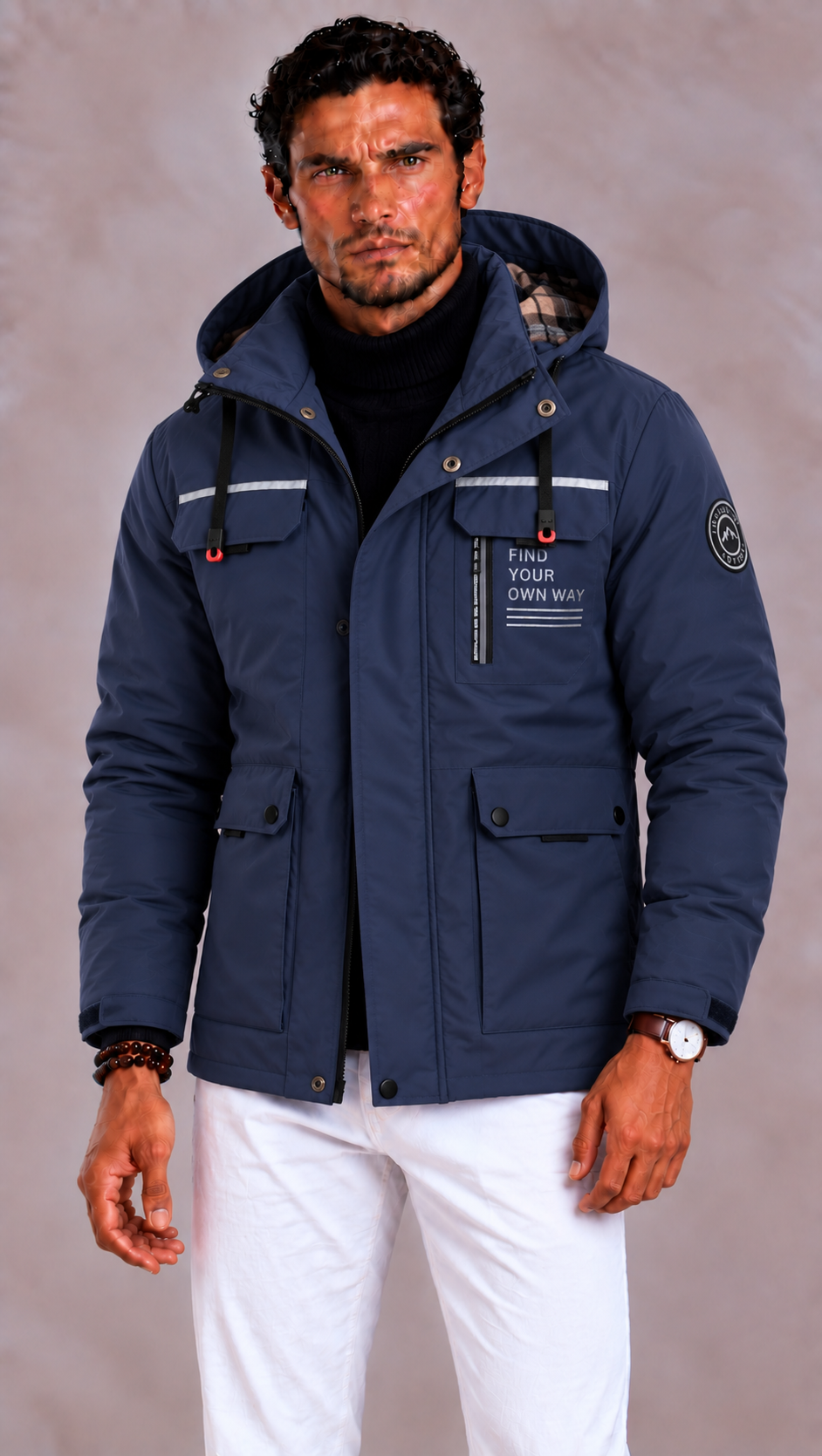 Veste homme d'hiver à capuche déperlante et coupe-vent 6