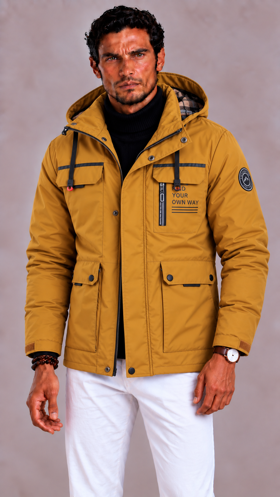 Veste homme d'hiver à capuche déperlante et coupe-vent 7