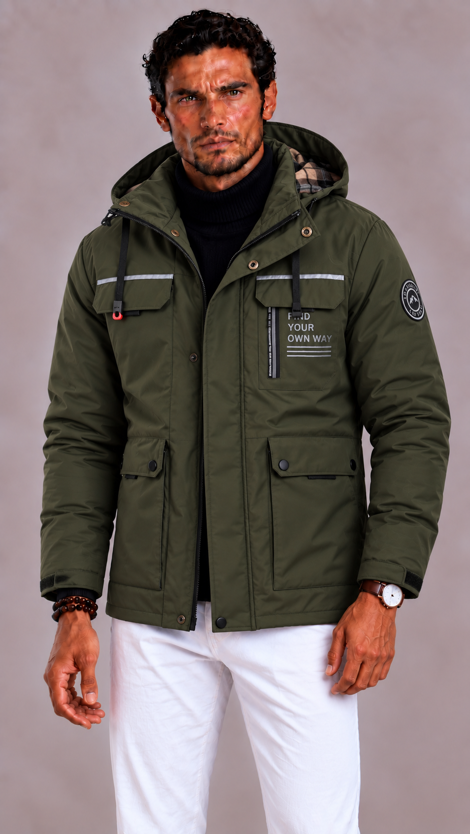 Veste homme d'hiver à capuche déperlante et coupe-vent 8