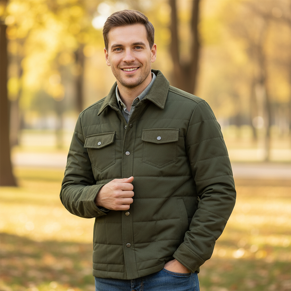 Veste matelassée homme à col chemise et boutons pression 17