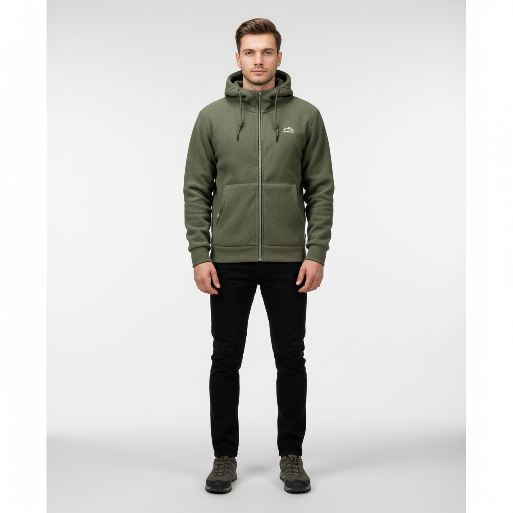 Veste polaire homme à capuche et poches zippées kangourou 1