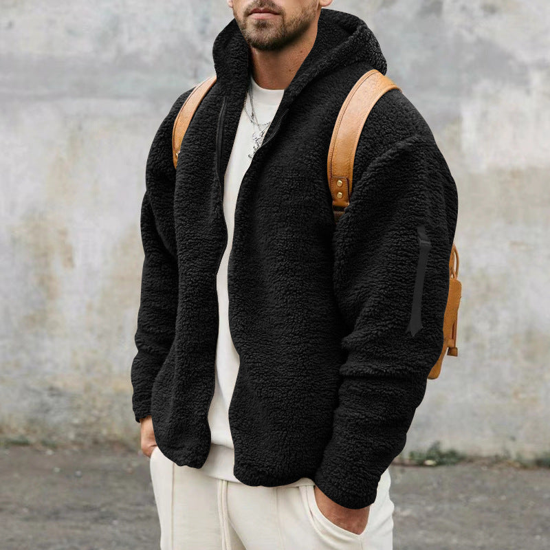 Veste polaire homme sherpa à capuche et poche sur manche 1